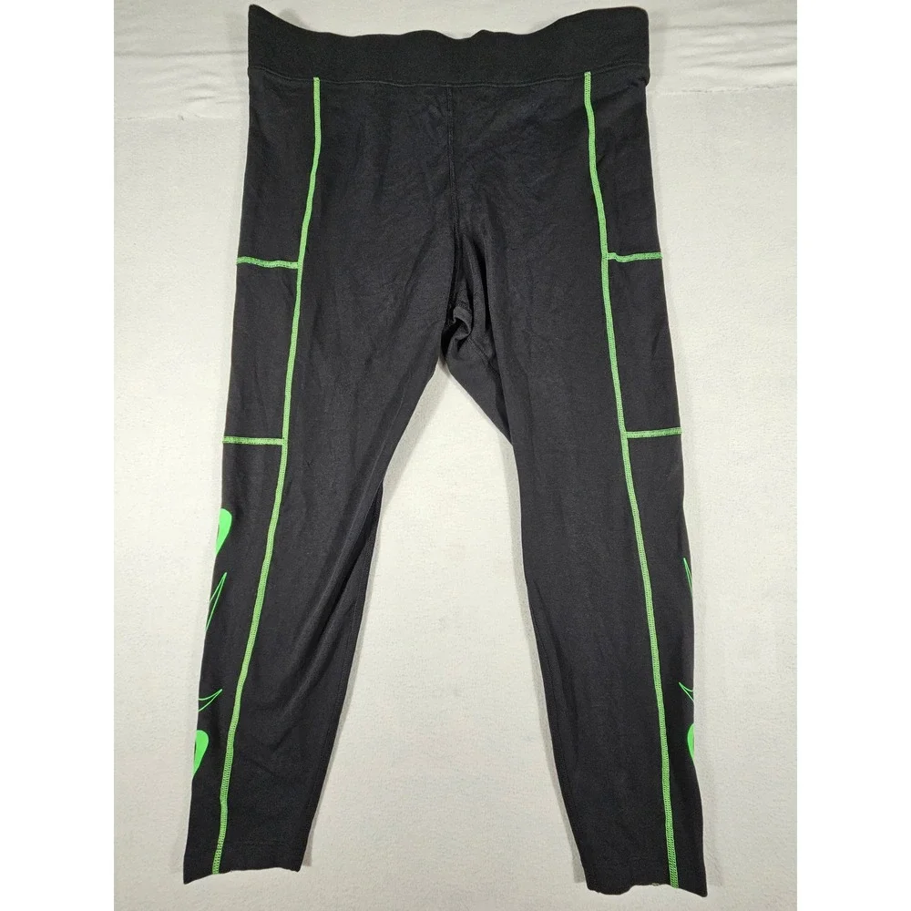 NWT Nike Tight Fit Regular Length Women Black Neon‎ Green Swoosh Legging Size 1X